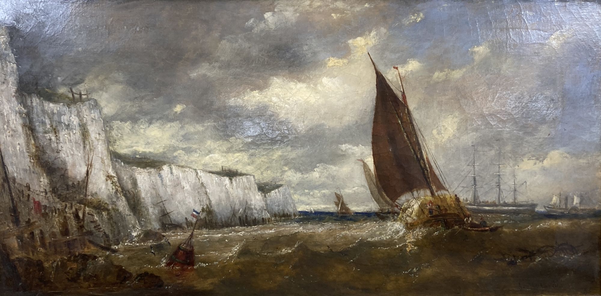 A. Dujardin, oil on canvas, Shipping off the Kent coast, signed, 33 x 65cm